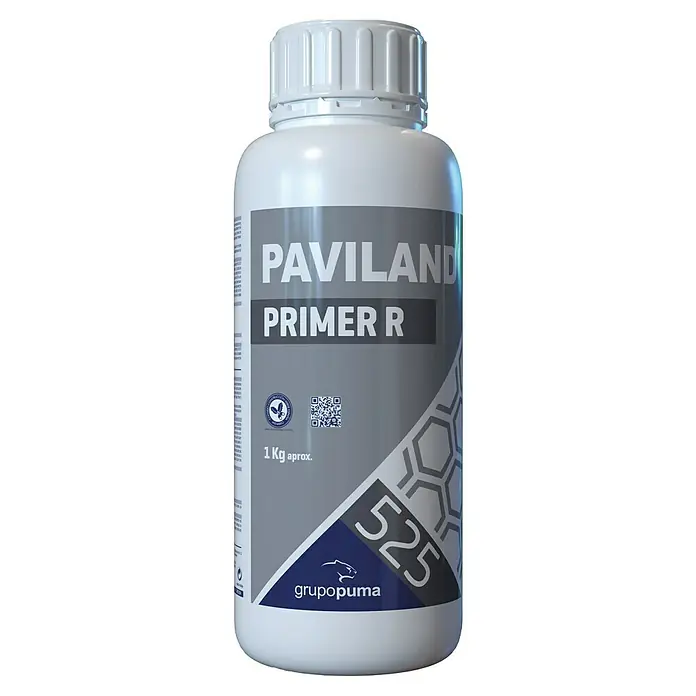 Imprimación adhesiva Primer R - 1 kg, Idoneidad de material: Hormigón - Botella de Paviland Primer R, un producto de construcción de Grupo Puma, con un peso aproximado de 1 kg.
