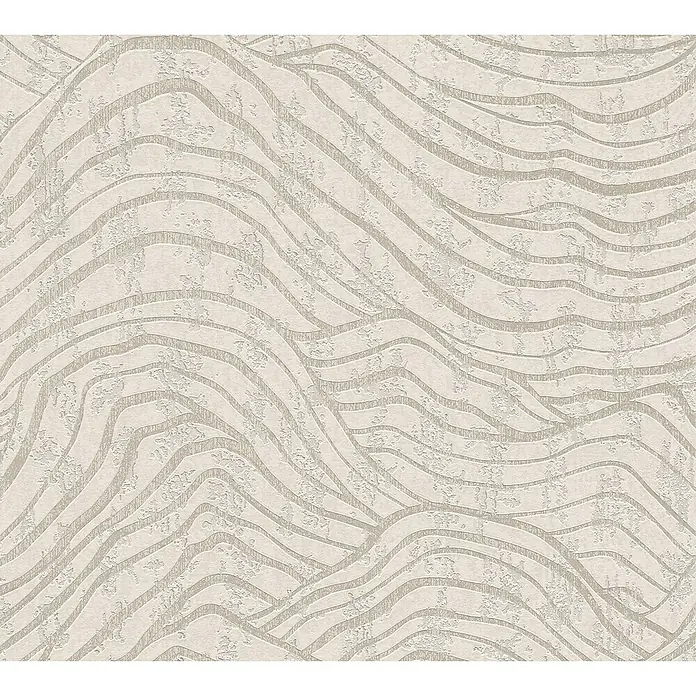 A.S. Création Jade 2 Vliestapete - Weiß-Silber, 3D-Optik, 10,05 x 0,53 m - Nahaufnahme eines hellen, strukturierten Wandbelags mit wellenförmigem Muster, ideal für modernes Interieurdesign.