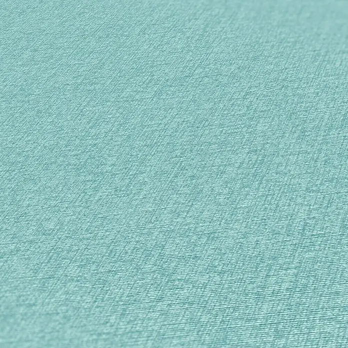 A.S. Création Famous Garden Vliestapete - Türkisblau-Hellblau, Uni, 10,05 x 0,53 m - Nahaufnahme eines türkisfarbenen Stoffes mit subtiler Textur, ideal für Hintergründe und Textildesign.