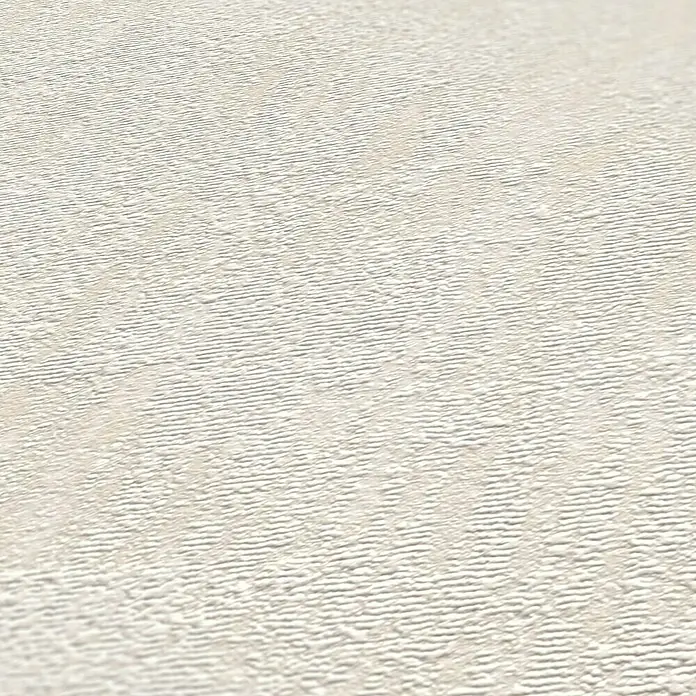 A.S. Création Jade 2 Vliestapete - Creme-Beige, Uni, 10,05 x 0,53 m - Nahaufnahme einer weißen Vinyltapete mit feiner, gewebter Textur, die eine subtile und elegante Oberfläche für Wände schafft.