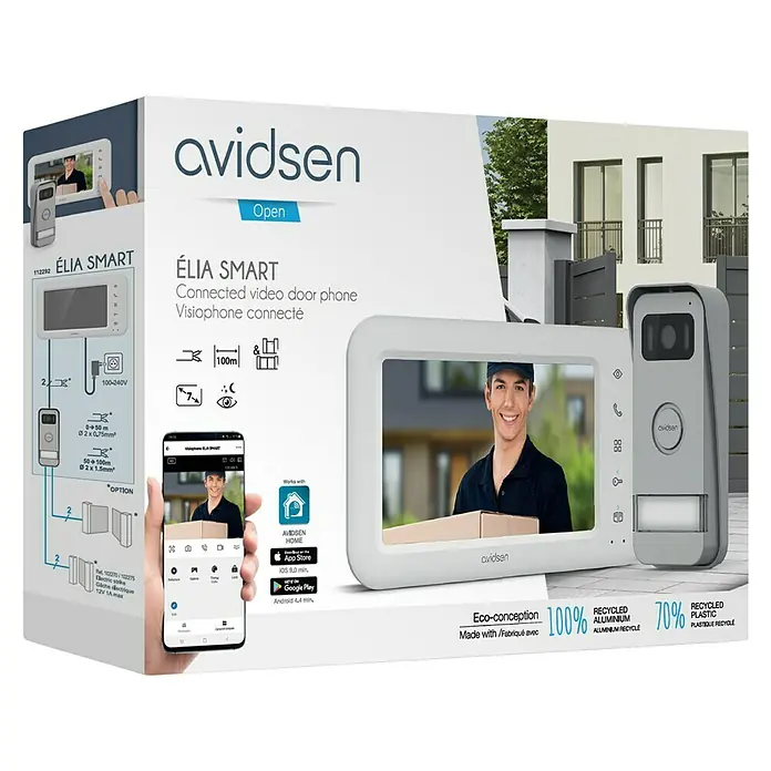Avidsen Türklingel mit Kamera Smarte Video Türsprechanlage Elia - Weiß, Silber, 800 x 480 Pixel - Abbildung einer Avidsen Élia Smart Video-Türsprechanlage, die eine komfortable und sichere Möglichkeit zur Überwachung des Hauseingangs bietet.