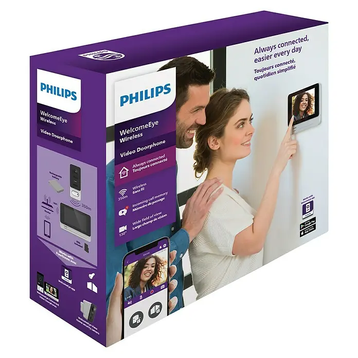 Philips WelcomeEye Farb-Video-Türsprechanlage Wireless - Bildschirmgröße: 7″, 1.920 x 1.080 Pixel (Full HD), Smarte Steuerung: Philips WelcomeEye App - Drahtlose Philips WelcomeEye Video-Türsprechanlage für komfortable und sichere Überwachung des Hauseingangs mit moderner Technologie.
