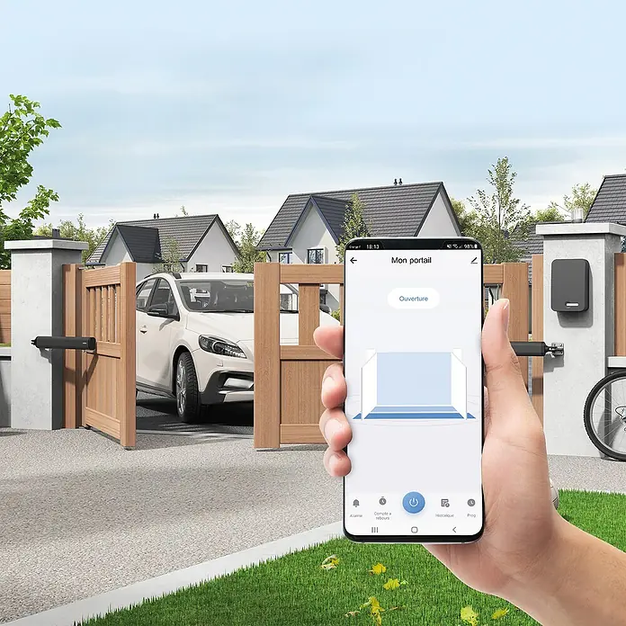 Avidsen Mecanismo de puerta de garaje Teha Connect - Anchura puerta: 0 m - 1,75 m - Aplicación para smartphone para controlar una puerta de madera automática. La puerta se puede abrir y cerrar fácilmente.
