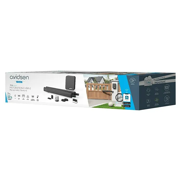 Avidsen Mecanismo de puerta de garaje Teha Connect - Anchura puerta: 0 m - 1,75 m - Aquí está la caja del kit Avidsen Teha Connect para motorizar puertas de doble hoja, que ofrece alto rendimiento y confiabilidad.
