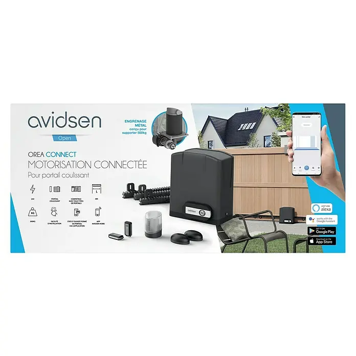 Avidsen Mecanismo de puerta de garaje Orea Connect - Superficie de puerta: 0 m² - 8 m², Fuerza de tracción: 300 N - Motor inteligente Avidsen OREA Connect para puertas correderas de hasta 500 kg, controlable mediante app y asistente de voz. Confort y seguridad en casa.