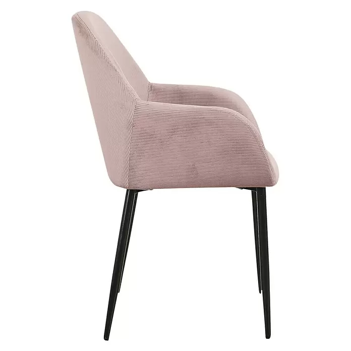 Silla butaca Giulia - Rosa, 2 pzs. - Sillón de pana rosa con patas de metal negras.