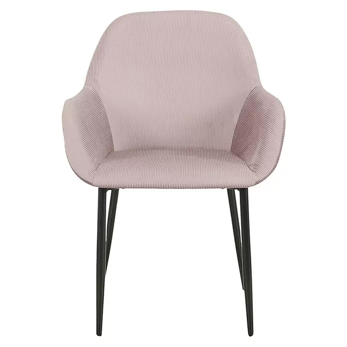 Silla butaca Giulia - Rosa, 2 pzs. - Silla de pana rosa claro con patas de metal negro.