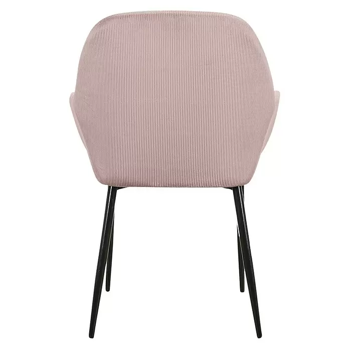 Silla butaca Giulia - Rosa, 2 pzs. - Silla tapizada acanalada rosa empolvado con patas de metal negras.
