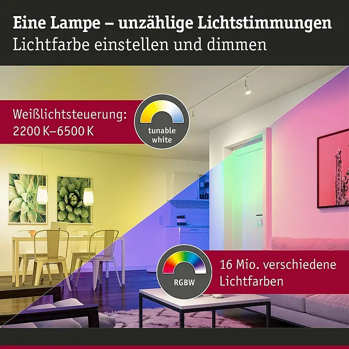 Paulmann Smart-LED-Lampe - E14, Dimmbar, RGBW, 470 lm, 5 W, Kerze - Eine Lampe mit unzähligen Lichtstimmungen. Lichtfarbe einstellbar und dimmbar, Weißlichtsteuerung von 2200 K bis 6500 K und 16 Mio. Lichtfarben.