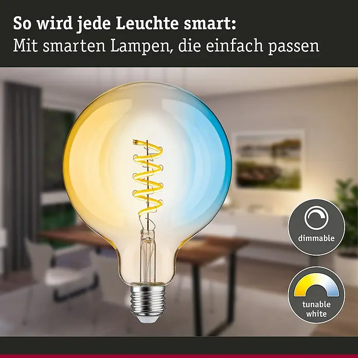 Paulmann Smart-LED-Lampe - E27, Dimmbar, Neutralweiß, 600 lm, 7,5 W, G125, Rund - Intelligente Glühbirne mit verschiedenen Einstellungsmöglichkeiten für die Lichtfarbe und Dimmbarkeit.