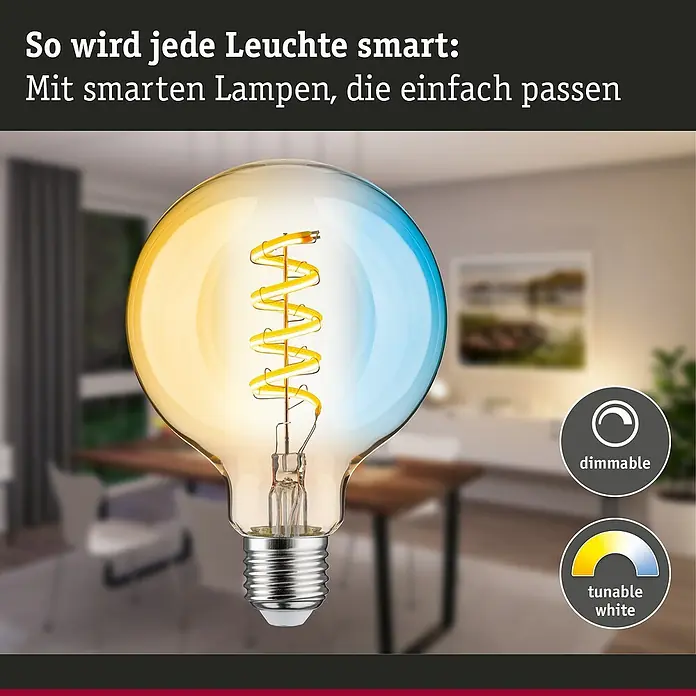 Paulmann Smart-LED-Lampe - E27, Dimmbar, Neutralweiß, 600 lm, 7,5 W, G95, Globe - Intelligente Lampe mit einstellbarem Weißton und Dimmfunktion. Macht jede Leuchte smart mit passenden Lampen.