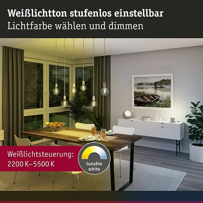Paulmann Smart-LED-Lampe - E27, Dimmbar, Neutralweiß, 600 lm, 7,5 W, ST64, Tropfen - Lampe mit stufenlos einstellbarem Weißlichtton. Die Lichtfarbe ist wählbar und dimmbar, von warmweiß bis kaltweiß (2200 K-5500 K).