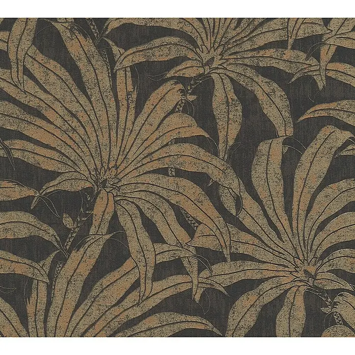 A.S. Création Jade 2 Vliestapete Pflanzen - Schwarz-Gold-Bronze, Floral, 10,05 x 0,53 m - Stilvolle Tapete mit Blattmuster in Braun- und Schwarztönen, die eine exotische und elegante Atmosphäre in jeden Raum bringt.