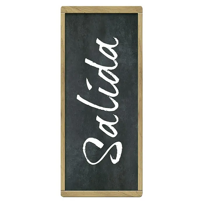Vinilo de pared Entrada Salida classic - Pizarra/Blanco/Marrón - La imagen muestra un letrero alargado con la palabra "Salida" en blanco sobre un fondo oscuro, enmarcado por un marco de madera.
