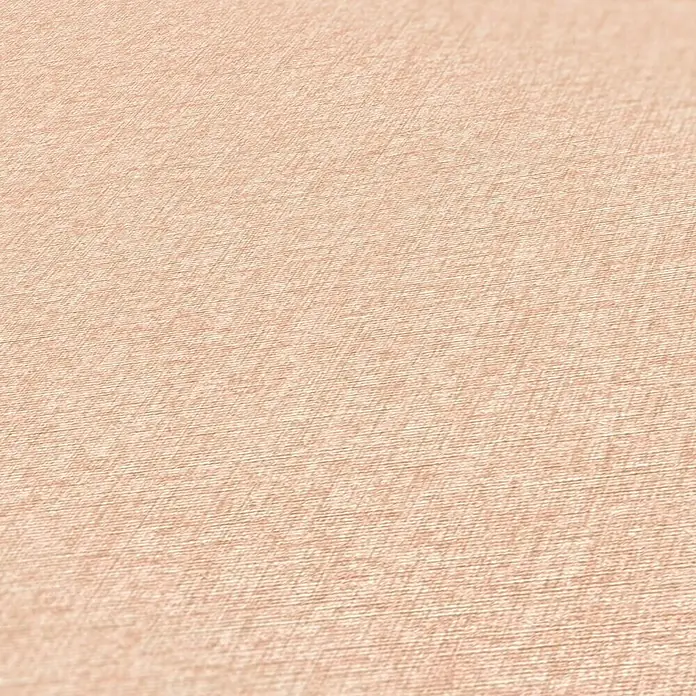 A.S. Création Famous Garden Vliestapete - Orange-Rosa, Uni, 10,05 x 0,53 m - Nahaufnahme einer Textur in Pfirsichfarbe, die ein subtiles, diagonales Webmuster aufweist, ideal für Hintergründe und Designelemente.