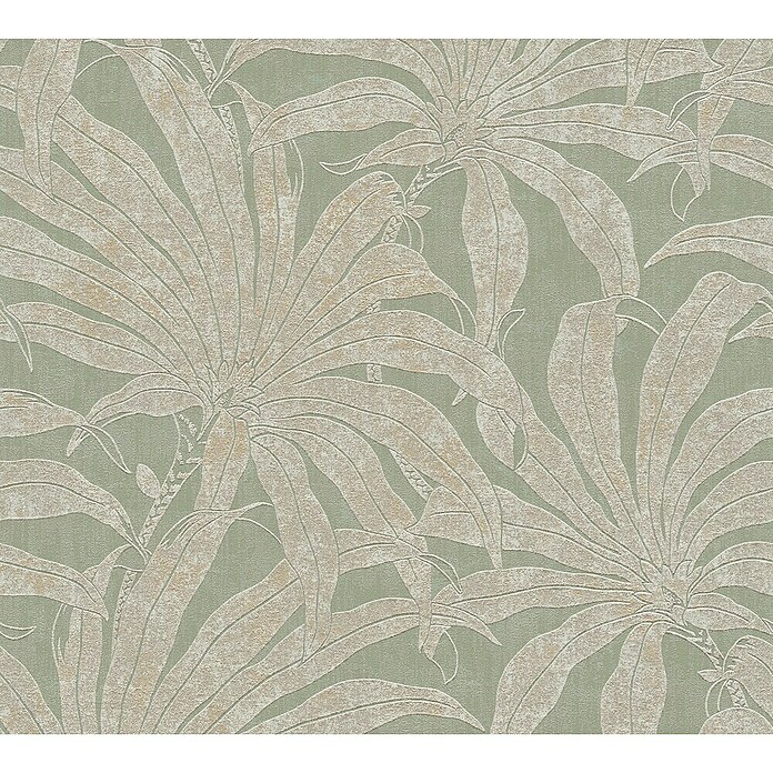 A.S. Création Jade 2 Vliestapete Pflanzen (Grün-Gold-Silber, Floral, 10,05 x 0,53 m)