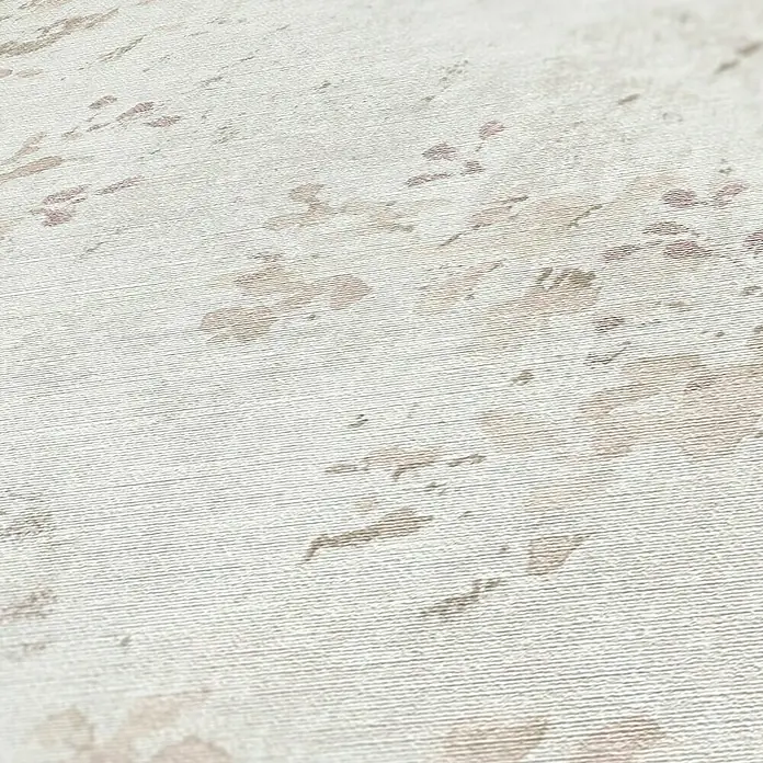 A.S. Création Stories of Life Vliestapete Zweig - Grau-Beige-Lila, Floral, 10,05 x 0,53 m - Nahaufnahme einer strukturierten Tapete in neutralen Farben mit subtilen Flecken, die ein dezentes und elegantes Design erzeugen.