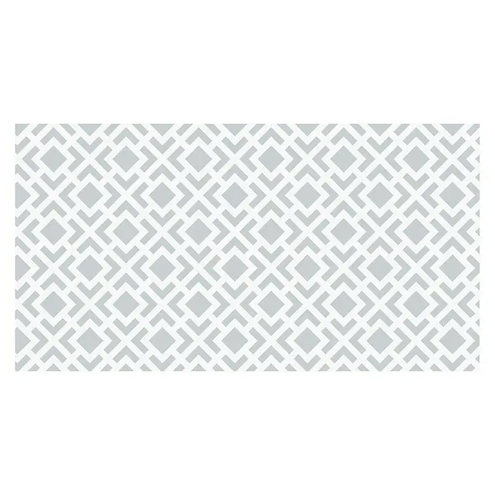 Alfombra de vinilo Living geométrica - Gris, 150 x 80 cm - Un elegante patrón con formas geométricas entrelazadas en grises suaves, ideal para decoraciones de pared modernas y textiles.