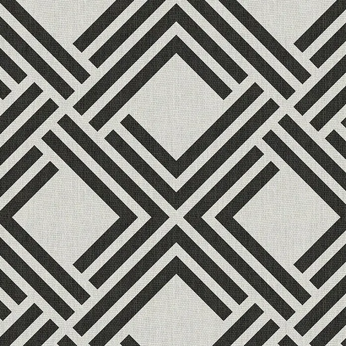Alfombra de vinilo Living geométrica - Negro, 90 x 60 cm - Diseño de tela con patrón geométrico abstracto en blanco y negro, ideal para decoración moderna del hogar.