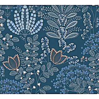 AS Creation Famous Garden Vliestapete (Blau-Weiß-Grau, Floral, 10,05 x 0,53 m)