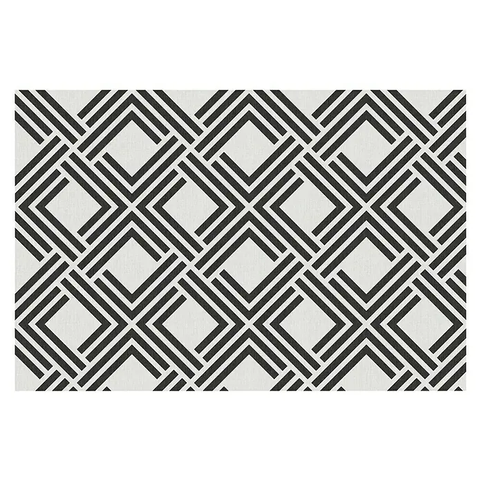 Alfombra de vinilo Living geométrica - Negro, 90 x 60 cm - Alfombra geométrica en blanco y negro con un patrón de diamantes abstracto, que añade un toque de estilo moderno a cualquier espacio.