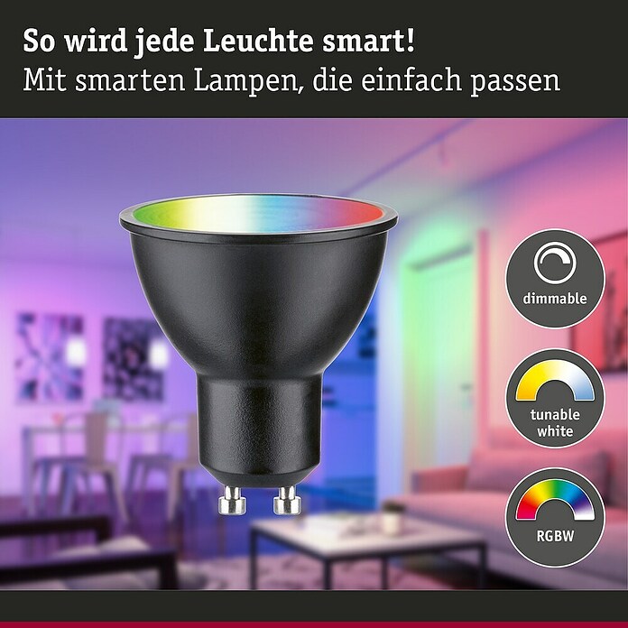 Paulmann Smart-LED-Lampe (GU10, Dimmbar, RGBW, 350 lm, 4,8 W, Schwarz) | BAUHAUS