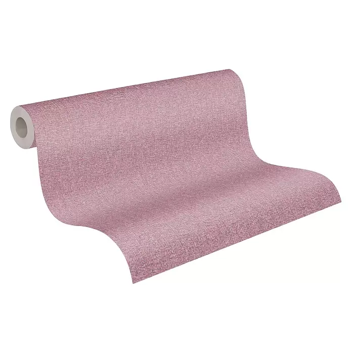 A.S. Création Famous Garden Vliestapete - Violett-Pink, Uni, 10,05 x 0,53 m - Rosa strukturierte Tapetenrolle, teilweise abgerollt.
