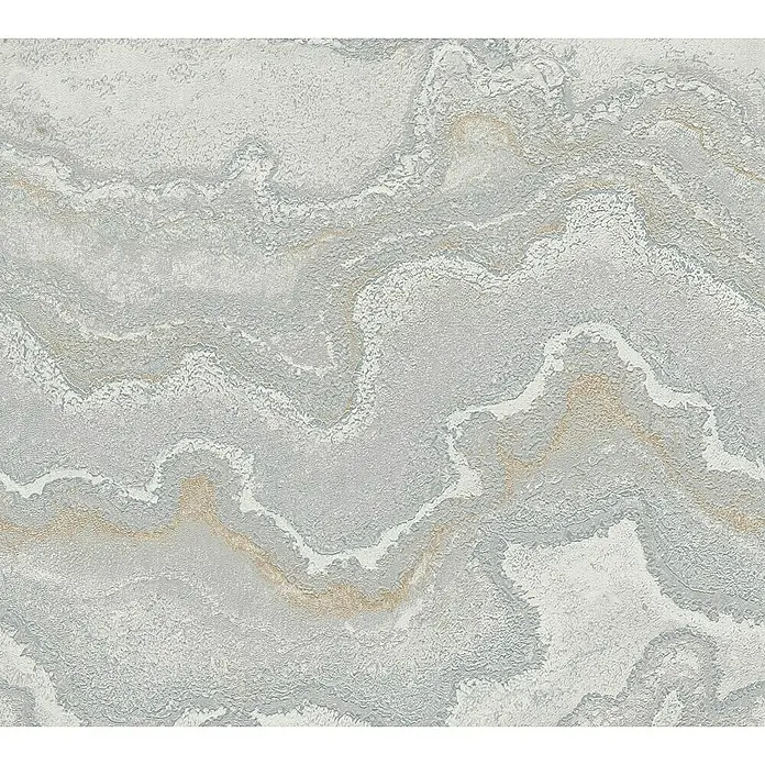 A.S. Création Stories of Life Vliestapete Marmoroptik Metallic-Effekt - Grau-Silber-Gold, Steinoptik, 10,05 x 0,53 m - Nahaufnahme einer stilvollen, strukturierten Wandfliese in Grau- und Goldtönen mit Marmoreffekt für moderne Innenräume.