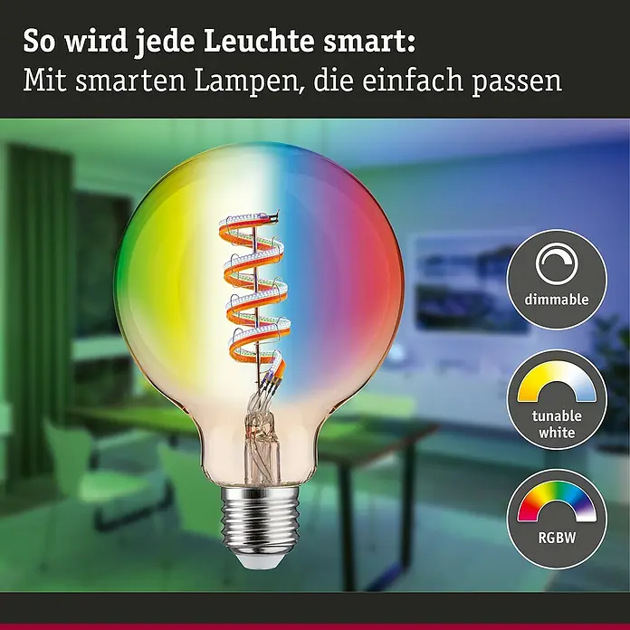 Paulmann Smart-LED-Lampe - E27, Dimmbar, RGBW, 470 lm, 6,3 W, G95, Globe - Intelligente Lampe mit RGBW-Funktion, dimmbar und tunable white, für jede Leuchte. Smarte Lampen, die einfach passen.