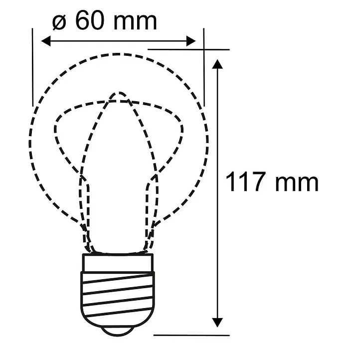 Paulmann Smart-LED-Lampe - E27, Dimmbar, RGBW, 806 lm, 9 W, Birne - Abbildung einer Glühbirne mit Maßangaben für Durchmesser (60 mm) und Höhe (117 mm). Perfekt für technische Spezifikationen und Produktdetails.