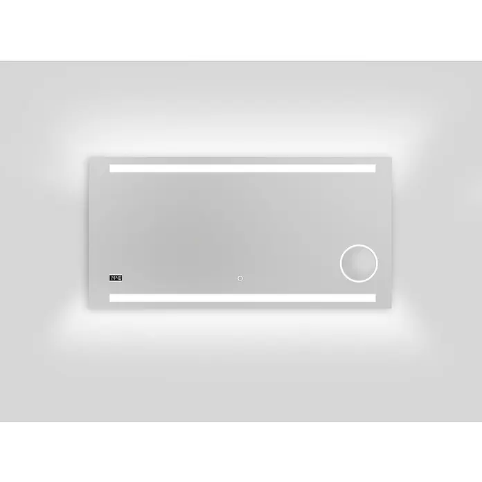 DSK Lichtspiegel Silver Rey - 120 x 60 cm, Silber, Leuchtmittel - Dieser Artikel zeigt einen modernen LED-Badezimmerspiegel mit rechteckigem Design und integrierter Digitaluhr für Ihr Badezimmer.