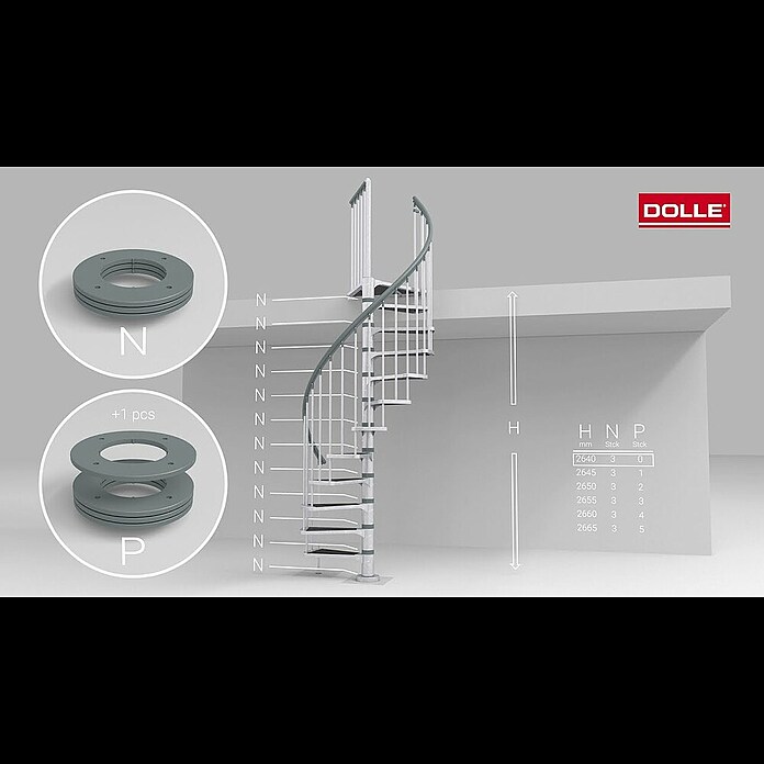 Dolle Buitentrap Gardenspin (Diameter: 155 cm, Verdiepingshoogte: 266,5 cm - 305,5 cm, Trimax® treden) | BAUHAUS