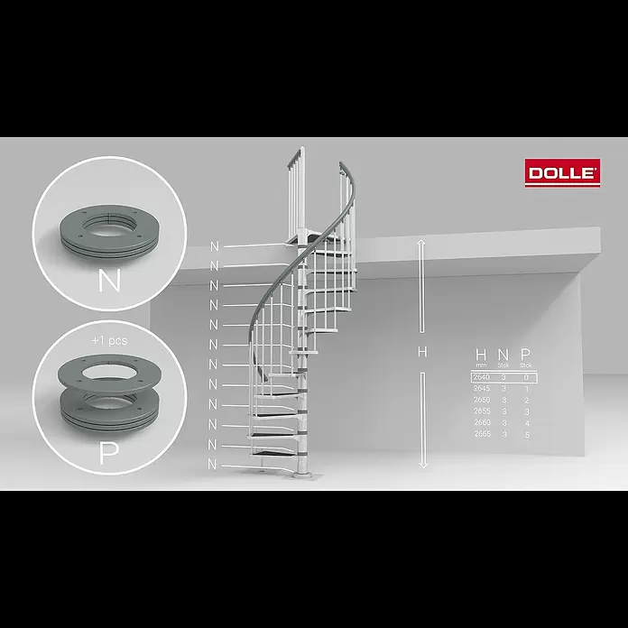 Dolle Außentreppe Gardenspin - Durchmesser: 155 cm, Geschosshöhe: 348,5 cm - 399,5 cm, Trimax® Stufen - Montage Auentreppe DOLLE Gardenspin mit TRIMAX Stufen