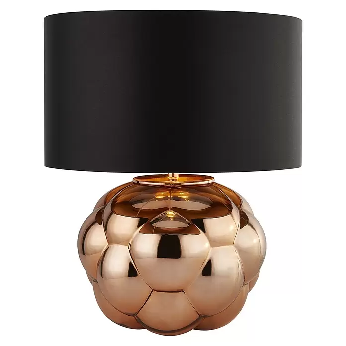 Searchlight Lámpara de sobremesa decorativa Kupfer Bubble - L x An x Al: 35 x 35 x 30 cm, Negro, E27 - Lámpara de mesa con base texturizada oro rosa y pantalla de tela negra.