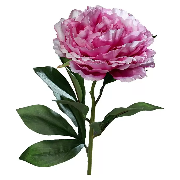 Kunstblume Päonie - 63 cm, Lavender, Kunststoff - Künstliche pinke Pfingstrosenblüte mit grünen Blättern und Stiel.