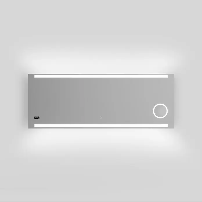 DSK Lichtspiegel Silver Rey - 160 x 60 cm, Silber, Leuchtmittel - Horizontaler, rechteckiger Spiegel mit LED-Beleuchtung an Ober- und Unterseite, digitaler Anzeige und berührungsempfindlichen Schaltern.