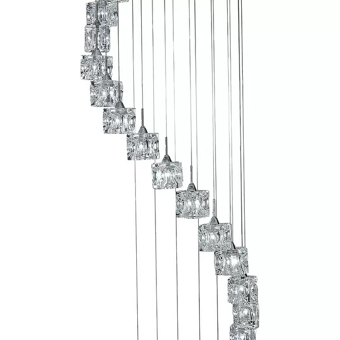 Searchlight Pendelleuchte rund - 3,2 W, Ø x H: 450 mm x 180 cm, Transparent, Chrom - Mehrflammige Pendelleuchte mit klaren, würfelförmigen Kristallschirmen an dünnen Drähten.
