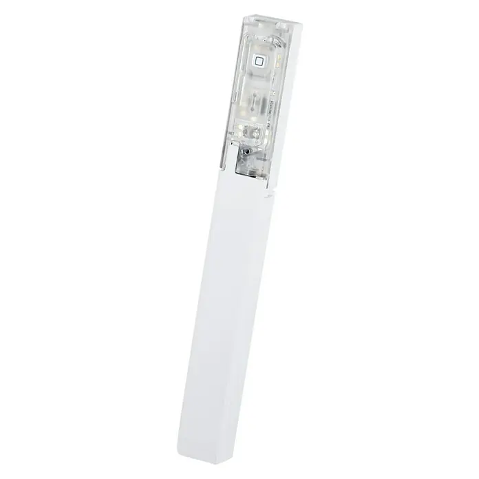 Homematic IP Fenster- & Türsensor HmIP-SWDO-I - Weiß, 19 x 166,5 x 12,5 mm, Batteriebetrieben - Eine schlanke, weiße Stablampe mit einem transparenten, technischen Kopf, ideal für moderne Beleuchtungskonzepte und akzentuierte Lichtgestaltung.