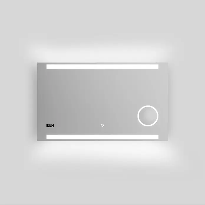 DSK Lichtspiegel Silver Rey - 100 x 60 cm, Leuchtmittel - Modern beleuchteter LED-Badezimmerspiegel mit digitaler Anzeige und Touch-Sensor für stilvolle Eleganz im Bad.