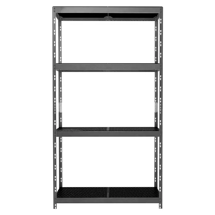 AR Shelving Metallregal Outdoor - H x B x T: 180 x 100 x 38 cm, Traglast pro Boden: 100 kg, Anzahl Böden: 4 Stk., Stecken, Silber - Graues Metallregal mit vier Ablagen und strukturierten schwarzen Böden zur Lagerung.