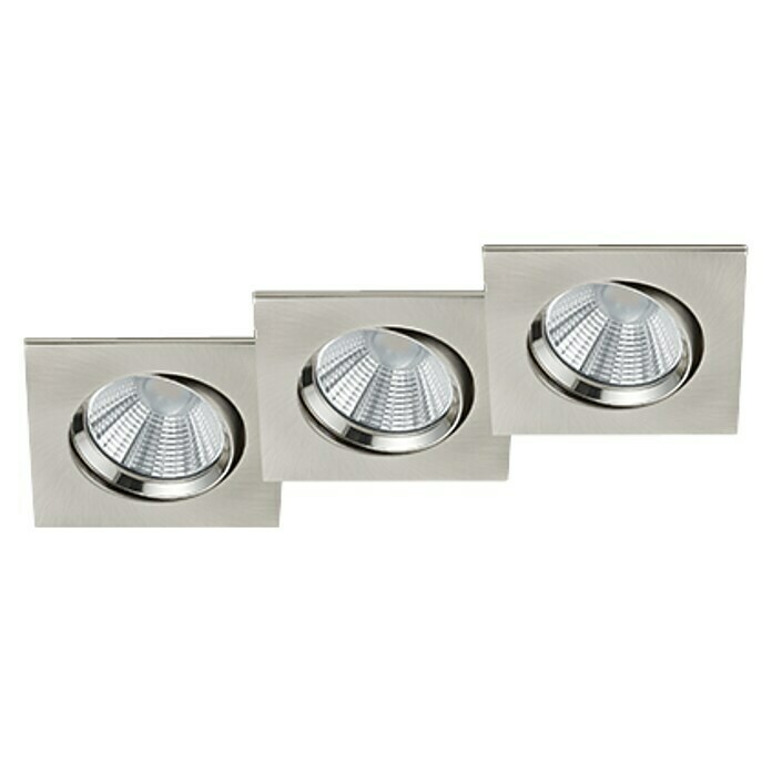 Trio Leuchten Set de focos LED empotrables Pamir cuadrado (3 × 5,5 W, Color de luz: Blanco cálido, L x An x Al: 8,5 x 8,5 x 5,4 cm, Níquel mate)