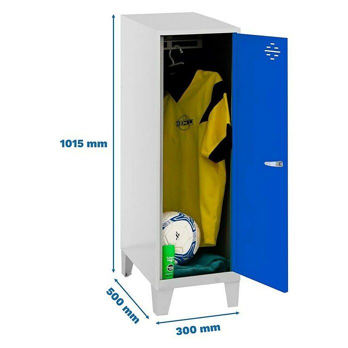 Simonrack Simonlocker Taquilla Single Mini con patas Desmontada (L x An x Al: 50 x 30 x 101,5 cm, Número de puertas: 1 ud., Gris/Azul) | BAUHAUS