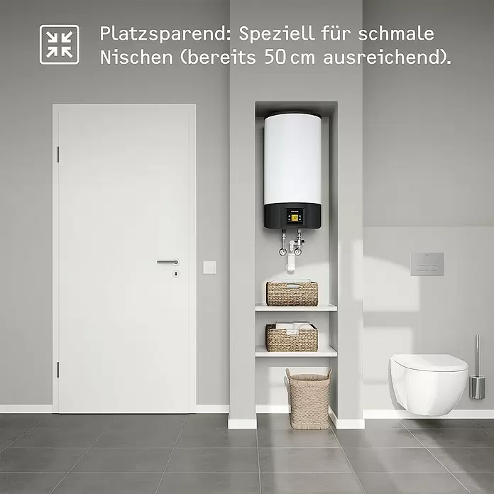 Stiebel Eltron Warmwasserspeicher EW-V 50 Eco - 50 l, Temperaturbereich: 20 °C - 85 °C - Platzsparender Warmwasserbereiter für schmale Nischen, ideal ab 50 cm Breite.