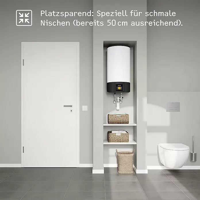 Stiebel Eltron Warmwasserspeicher EW-V 36 Eco - 36 l, Temperaturbereich: 20 °C - 85 °C - Schwarz-weißer Warmwasserspeicher, platzsparend in schmaler 50 cm Nische.