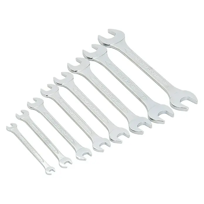 Alpha Tools Doppelmaulschlüssel-Satz - 8 -tlg. - Ein Satz Chrom-Vanadium-Stahl Schraubenschlüssel in verschiedenen Größen, ideal für Reparaturen und Wartungsarbeiten.