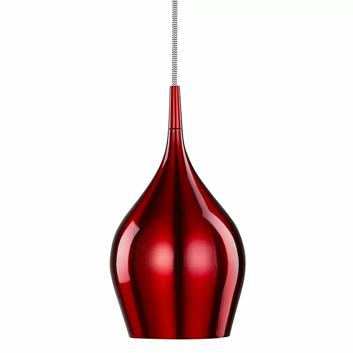 Searchlight Lámpara colgante Vibrant - 40 W, L x An x Al: 12 x 12 x 142 cm, Rojo, E14, 120 mm - Lámpara colgante roja brillante en forma de pera con cable de tela estampado.