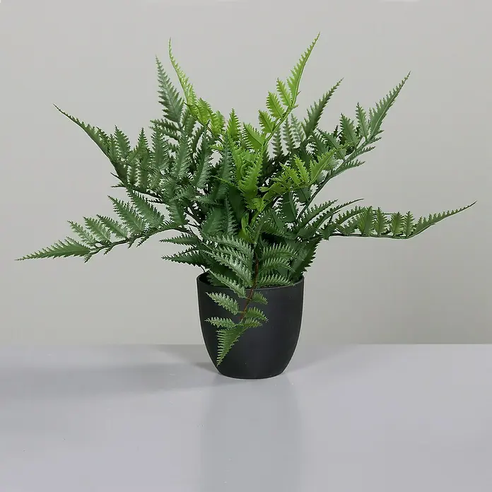 Kunstpflanze Farn - Höhe: 30 cm, Grün, Kunststoff - Künstlicher Farn in einem schwarzen Topf, ideal zur Dekoration von Innenräumen und zur Aufwertung des Wohnambientes.