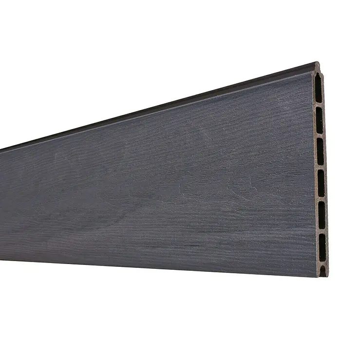 T & J Sichtschutzelement Lamelle Öland - 179 x 21 cm, Greystone - Graues Terrassendielen-Profil mit Holzstruktur und rechteckigen Aussparungen für eine einfache Montage und modernes Design.