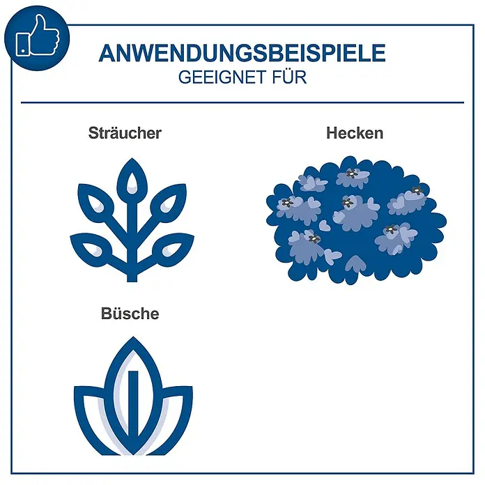 Scheppach IXES 20V Akku-Heckenschere BC-HT720-X - 40 V, Ohne Akku, Schnittlänge: 650 mm - Illustration von Sträuchern, Hecken und Büschen, die für die Anwendung des Produkts geeignet sind.