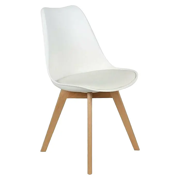 Silla Copenhague - Blanco, 4 pzs. - Silla blanca con patas de madera. Esta moderna silla es una adición elegante a cualquier hogar, brindando comodidad y soporte.